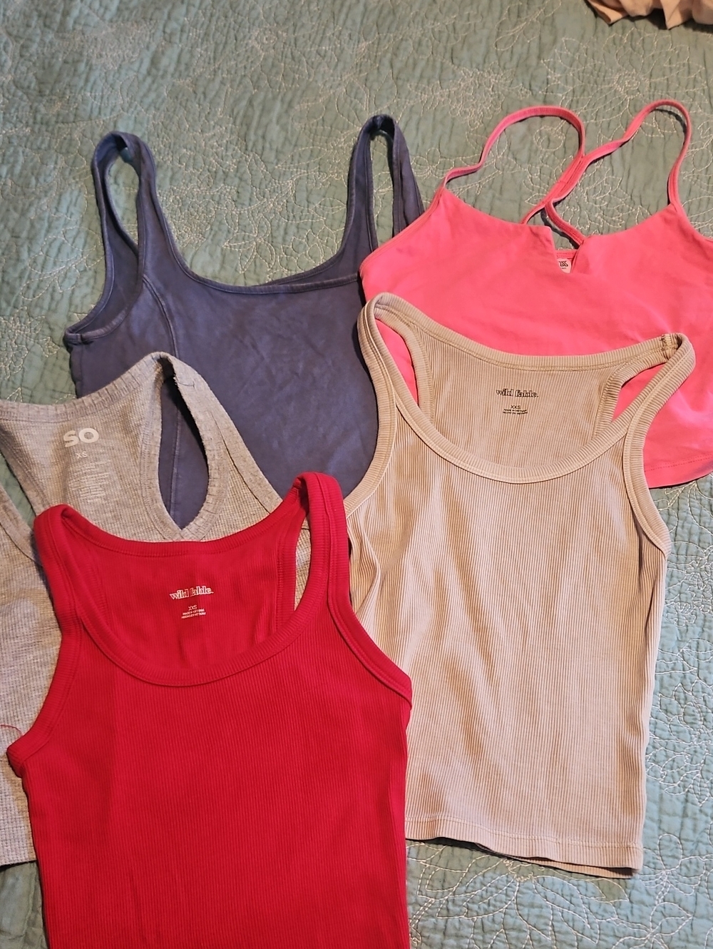 Assorted Sizes. XXS XS S Women's Ribbed Tank Tops - Red, Pink, Navy, Gray, Beige